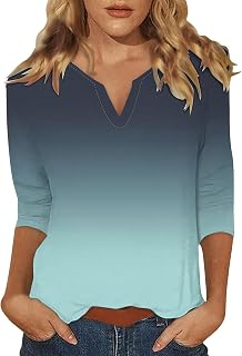 Camisas básicas de manga 3/4 para mujer, cuello en V, color liso, casual, elegante, para oficina, trabajo, trajes de primavera 2025