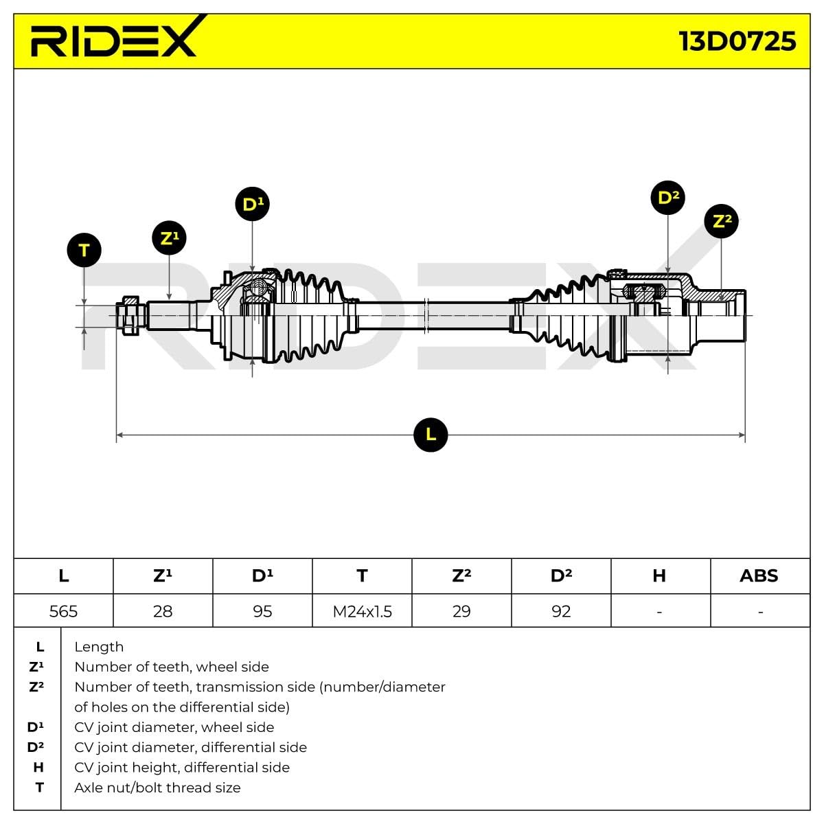 RIDEX 13D0725 Semiasse Anteriore Destra Compatibilità con FORD RANGER TKE