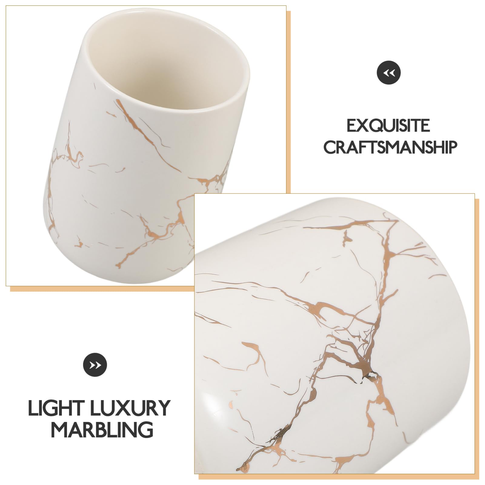Ciieeo Bicchiere Portasapone in Ceramica Bianco Motivo Marmo, Resistente alla Deformazione, Superficie Liscia, Accessorio Moderno per Bagno e Cucina