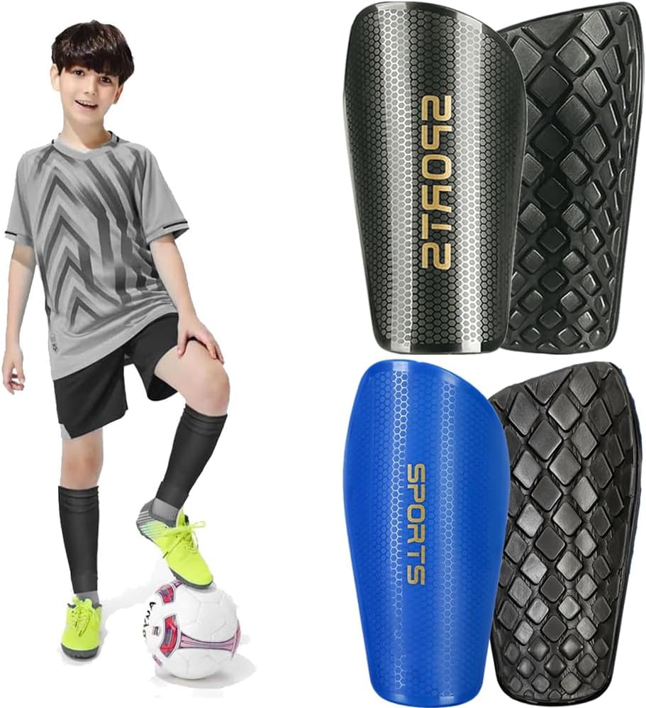 2 Pairs Soccer Shin Guards for Kids Youth Adults, Shin Pads for for Age 3-15 Boys and Girls, Lightweight Soccer Equipment for Football Games