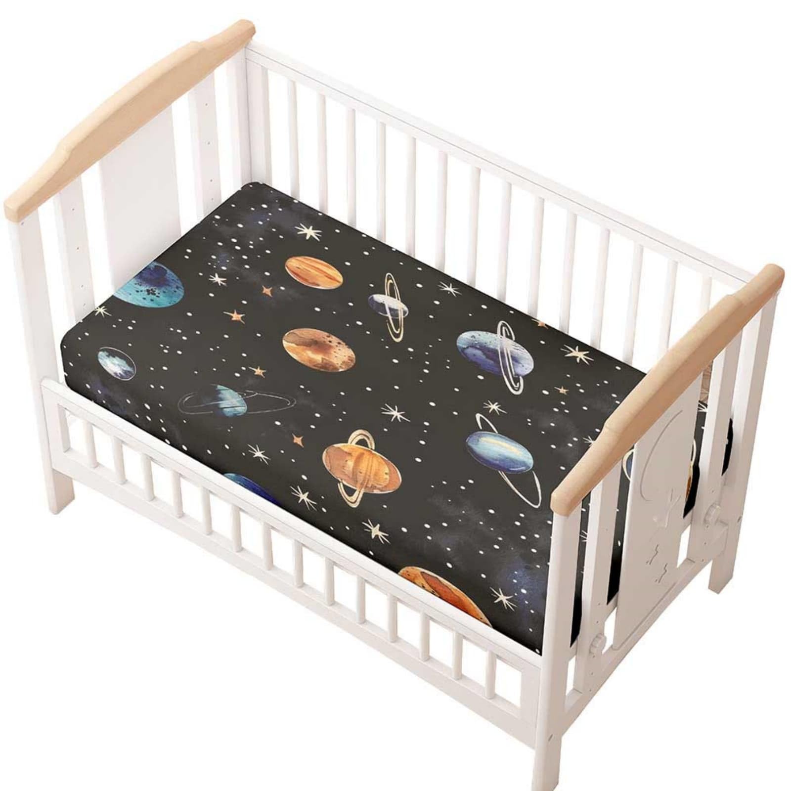 Odot Cot Bed Fitted Sheet, Moses Basket Fitted Sheet 3D Cartoon Planet Pattern Soft Microfibre Crib Bedsheets Bassinet Bedsheet Mattress Protector for Kids Boy Girl (Universe,75x30cm)