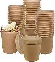 Vista 11 de Juego de 50 tazas de sopa de papel kraft de 8 onzas con tapas, taza de papel compostable para alimentos con tapa ventilada, taza de helado