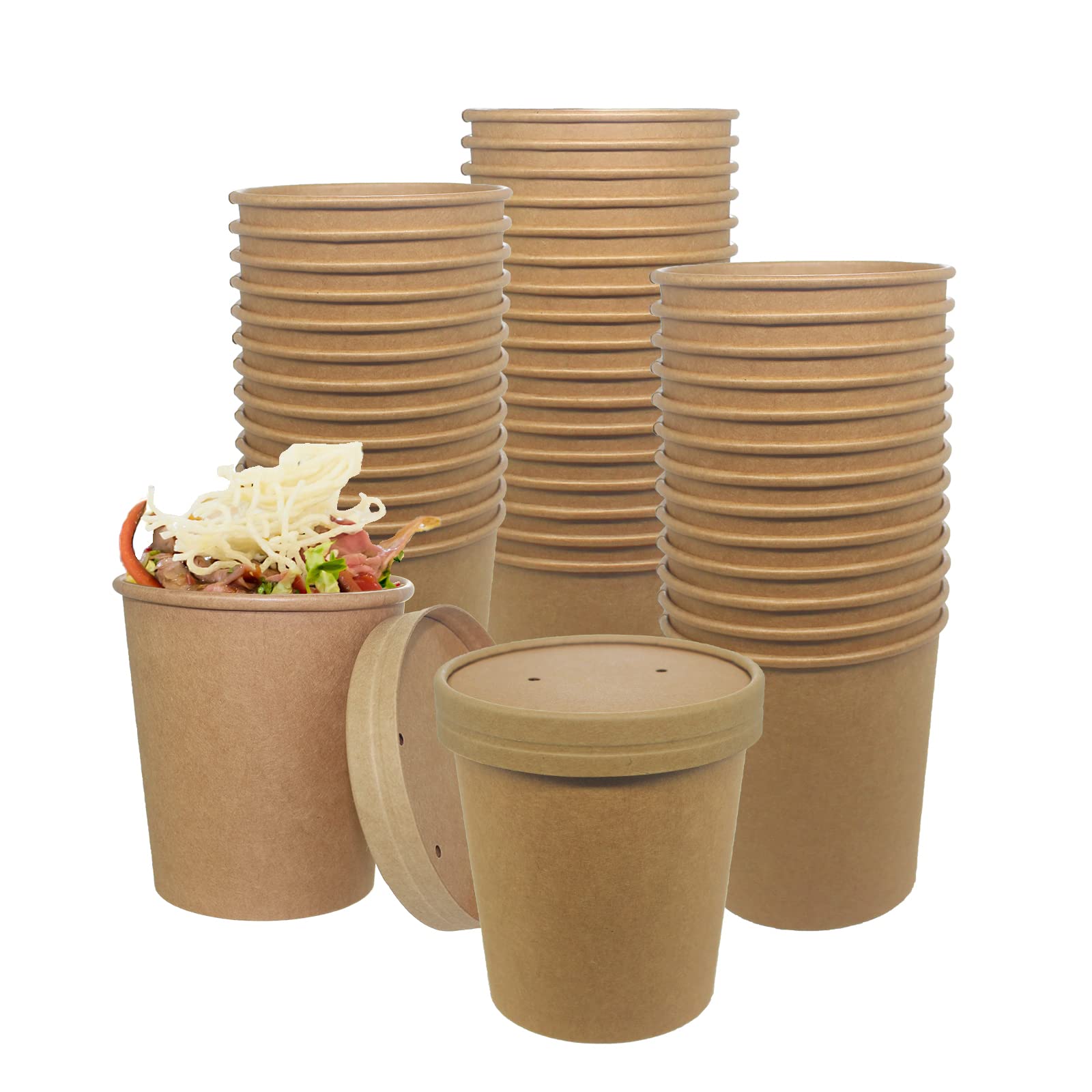 50 SET 16OZ Kraft Dessert Cups with Lids Compostable Paper Food Cup with Vented Lid, Pint Frozen Dessert Containers Ice Cream Cups with Lids, Great For Restaurants, Take Outs, or To-Go Lunch