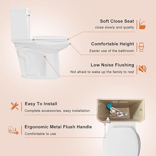 Miniatura 6 de Inodoros extra altos de dos piezas  Inodoros altos para baños, altura cómoda alargada con inodoro de 17.5 pulgadas de alto, 1.28gpf y inodoro extra