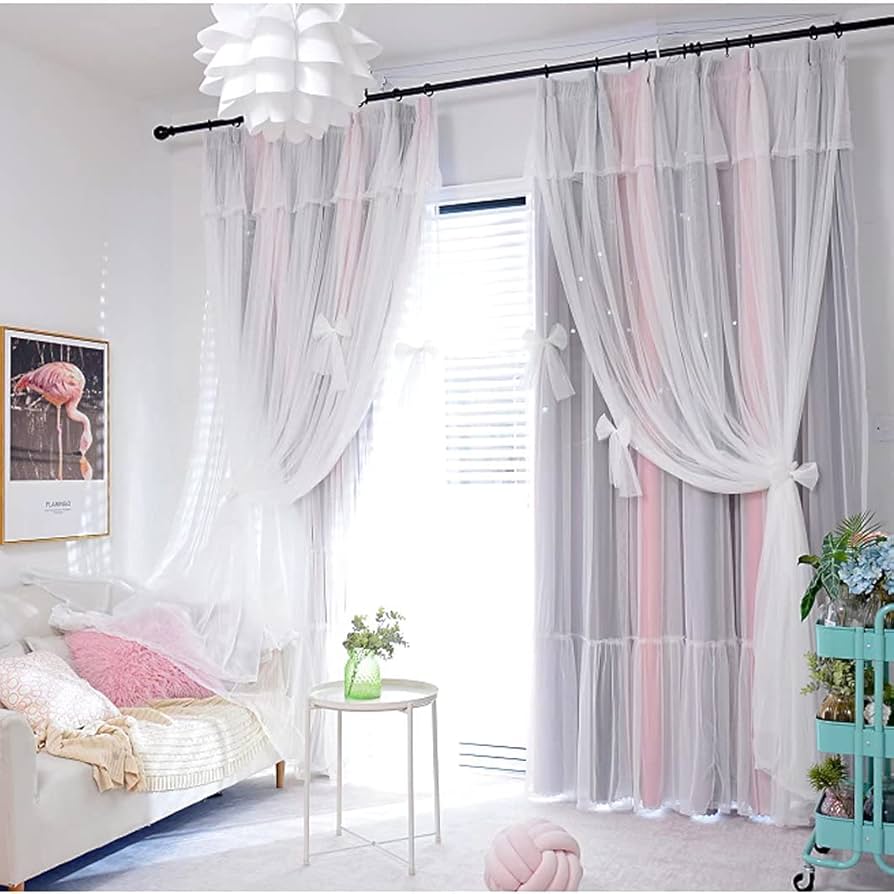 姫系 遮光カーテン可愛い 星カーテン遮光率90％以上 遮像 ール レース3 Amazon｜遮光カーテン 姫系 可愛い 星 カーテン 遮光率90％以上