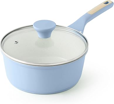 SENSARTE Ceramic Nonstick Saucepan with Lid 1.5 QT, PTFE/PFAS Free, Blue | Small Kitchen Cooking Pot with Stay Cool Handle, Induction Compatible, Ceramic Coating