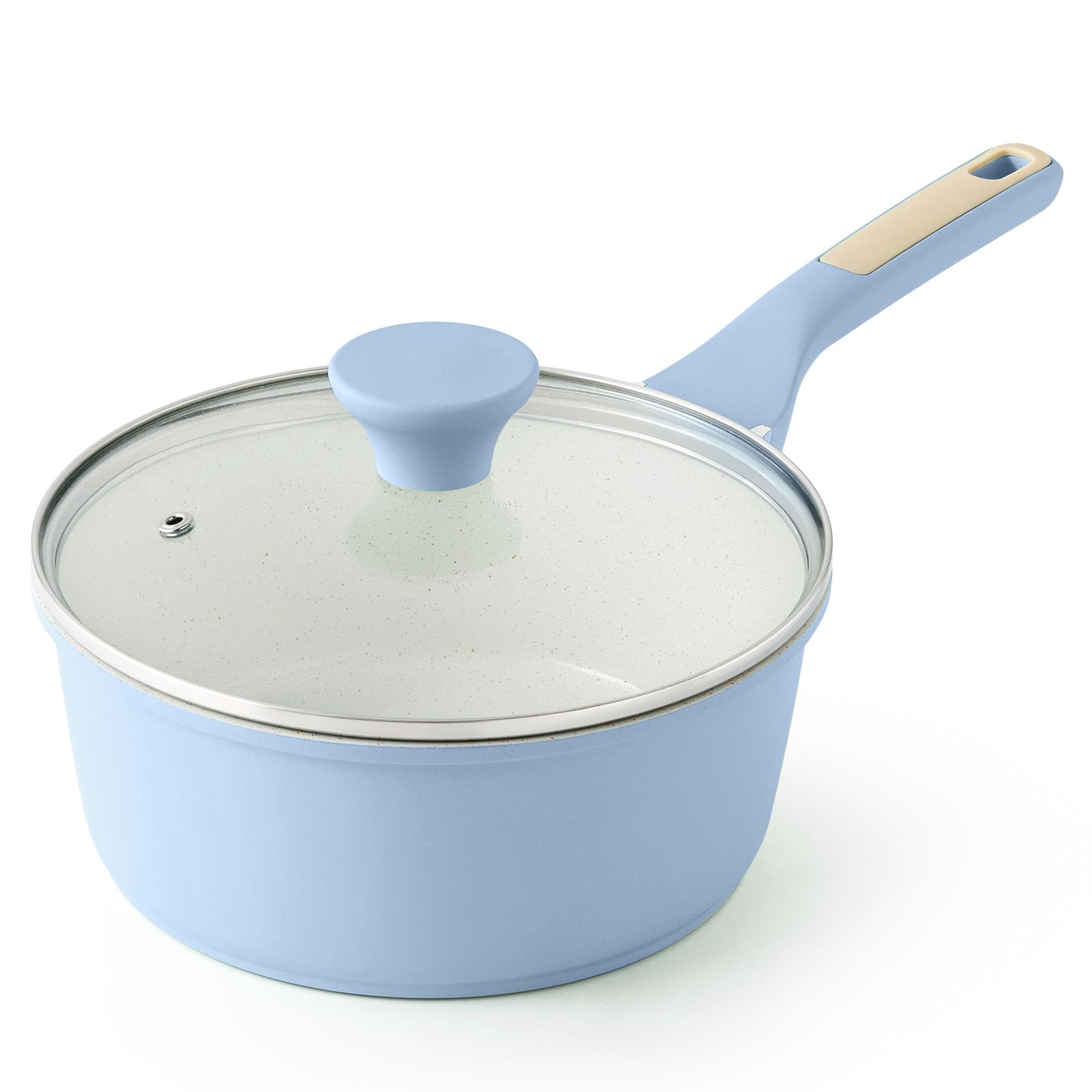 SENSARTE White Ceramic Nonstick Saucepan with Lid 2.5 Quarts, Medium Cooking Pot with Stay Cool Handle, Induction Compatible Saucepot, White Granite Coating, Free of Intentionally Added PTFE/PFOA/PFAS