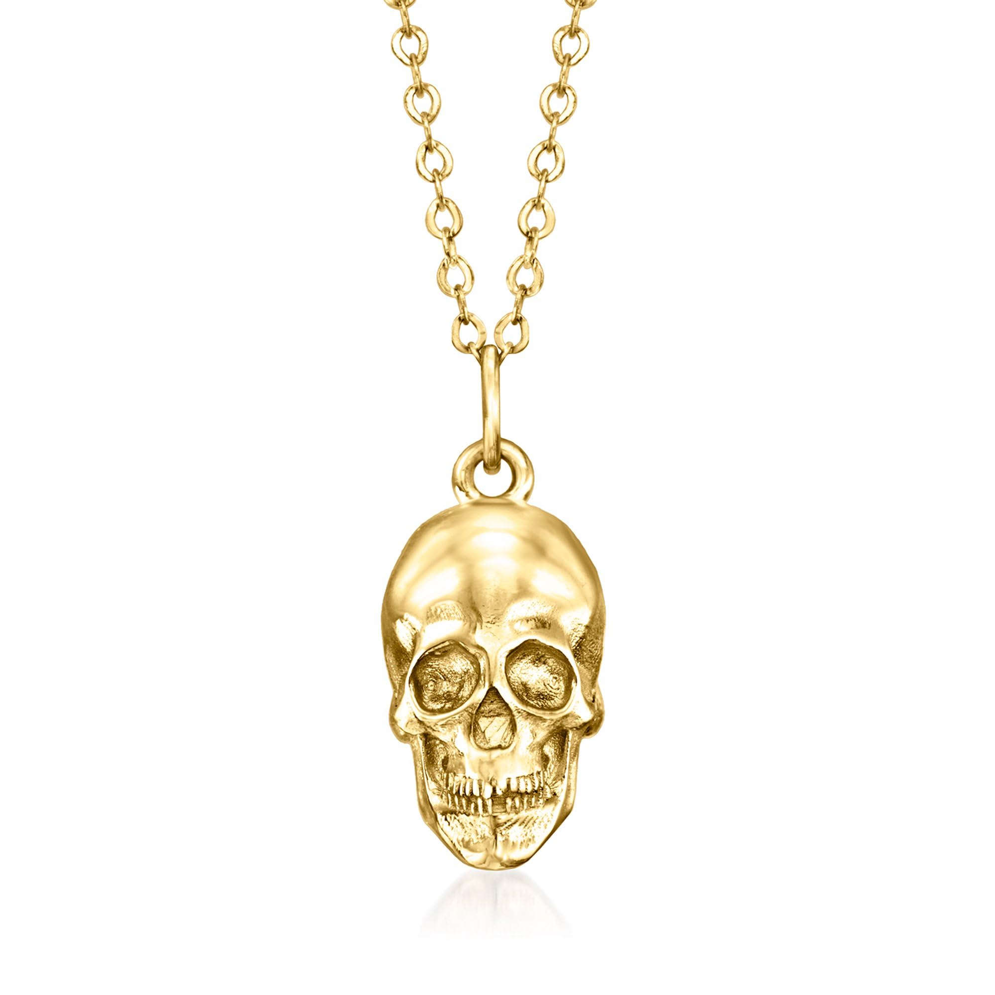 Pure Collection by Ross-Simons Italian 14kt Yellow Gold Skull Pendant Necklace. 16 inches