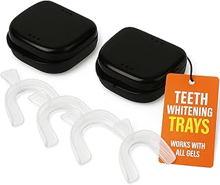 Teeth Whitening Trays Moldable 4-Pc Bleaching Trays for Teeth Whitening with 2 Slim Retainer Cases - Comfortable, Thin Design for Tooth Bleach, Compatible with Opalescence Gel Not Included