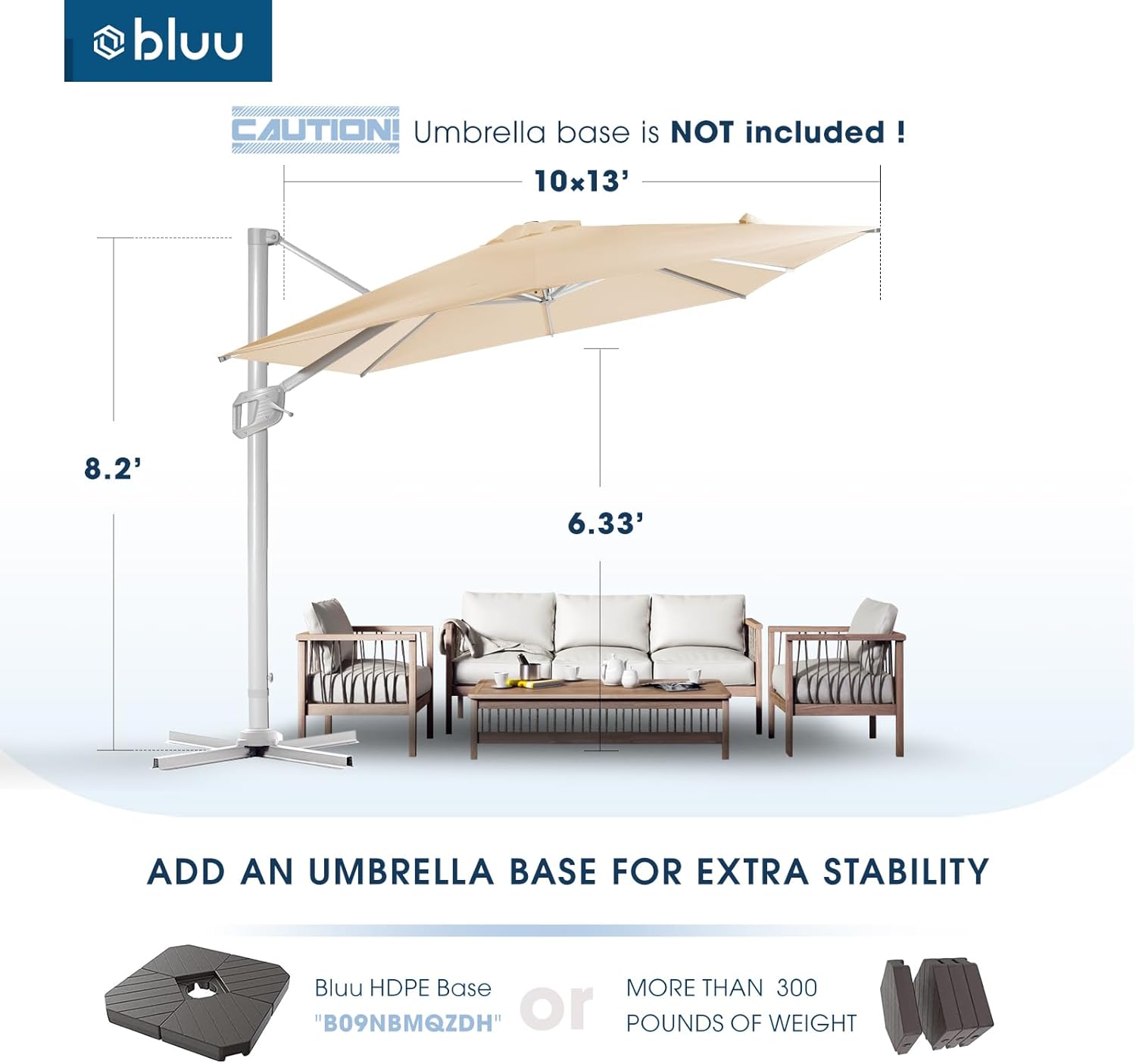 BLUU 2024 PLUS Patio Outdoor Offset Umbrellas Cantilever Umbrella 60 Month Fade Resistance