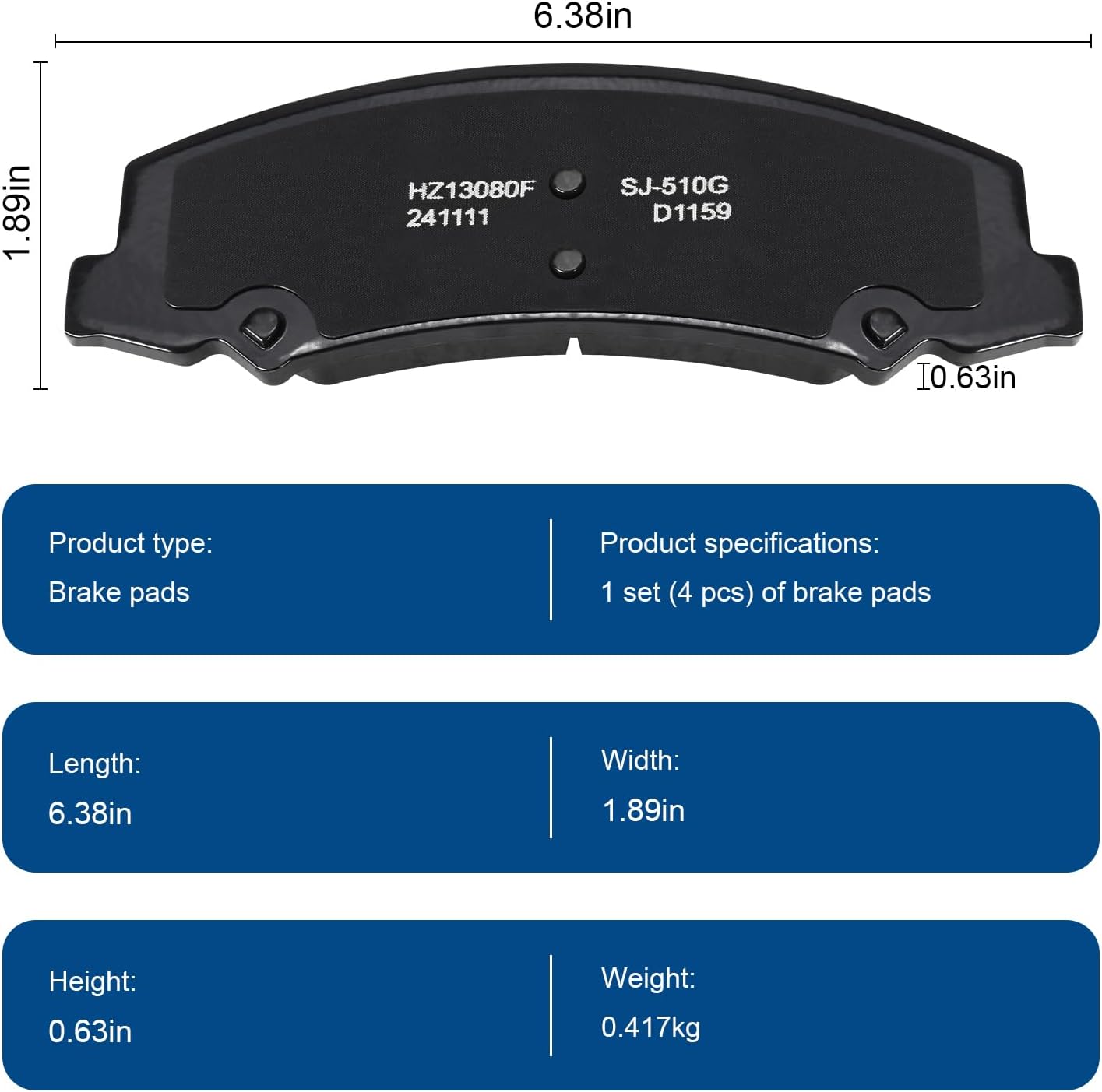 D1159 Front Ceramic Brake Pads Kit Fit For Buick Lucerne 2006-2011, For LaCrosse 2008-2009, For Cadillac DTS 2006-2011, For Chevrolet Impala 2006-2013, For Monte Carlo 2006-2007