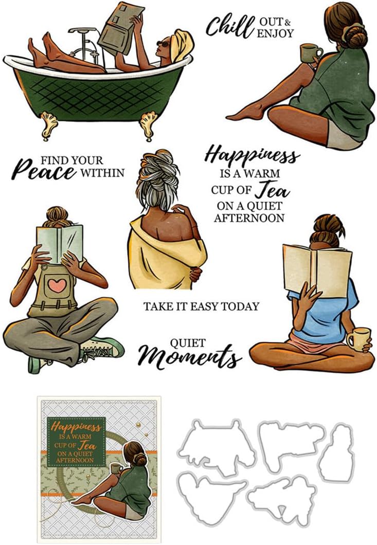 Leisurely Woman Clear Stamps and Cutting Dies Sets for Card Making
