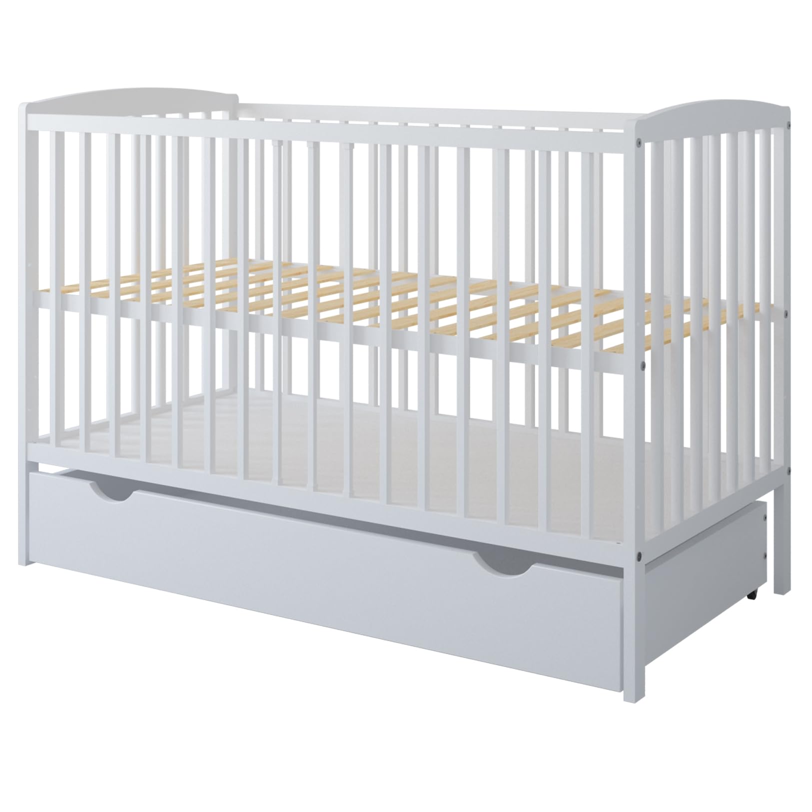 zee Cuna para Bebé 120 x 60 cm Blanca con Cajón y Barandilla de Seguridad Altura Ajustable en 3 Niveles Cuna Infantil de Madera de Pino