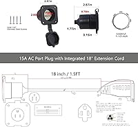 Vista 2 de KUNCAN Enchufe de puerto de CA de 15 A, enchufe de entrada de alimentación de 125 V con cable de extensión de 18 pulgadas, enchufe NEMA 5-15