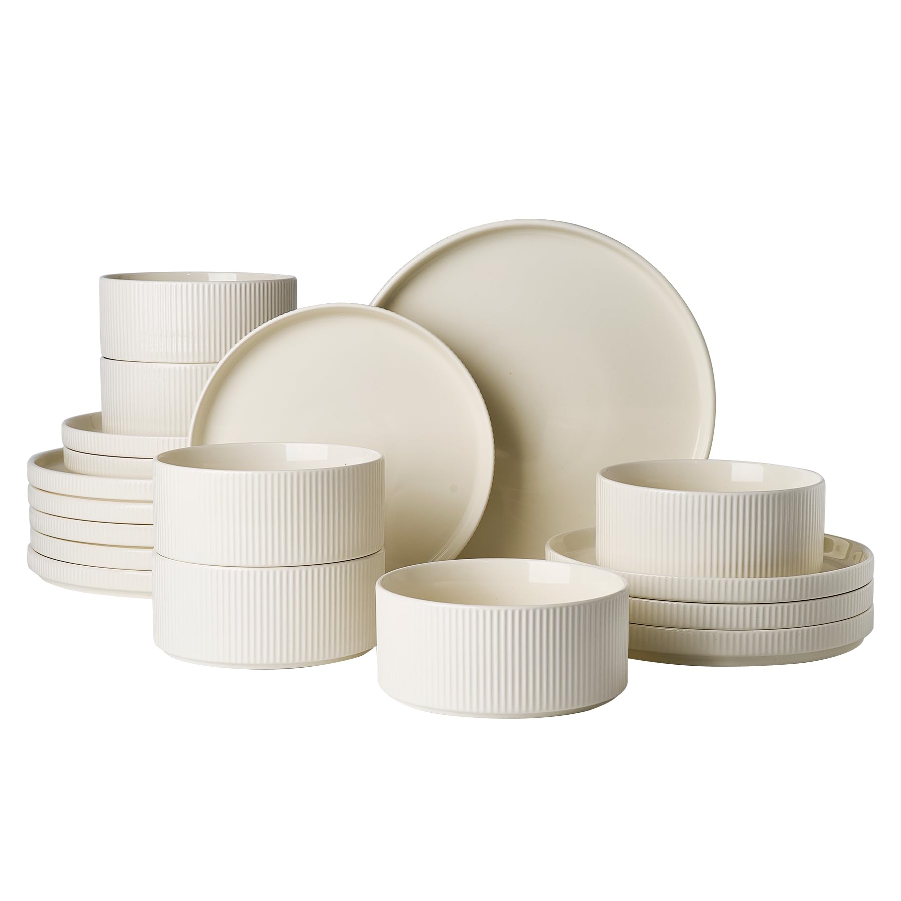 Richmount Star Dinner Sets for 6 People, 18-Piece Modern Porcelain Plates and Bowls Set with Rust-Red Trim, Chip Resistant Dinnerware, Microwave &Dishwasher Safe, Ceramic Dish Set Service for 6, Cream — image 1