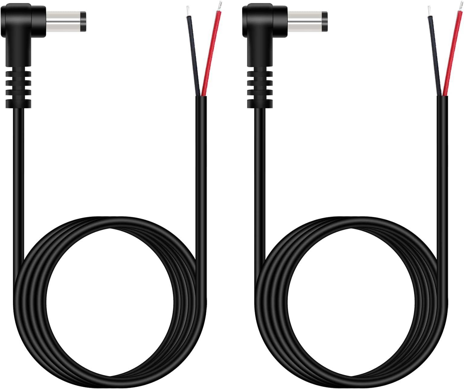 Fancasee DC Power Pigtail Cable, 2-Pack 6FT 5.5mm x 2.5mm 90 Degree Right Angle DC Barrel Male Plug Jack to Bare Wire Power Supply Adapter Repair Cord for CCTV Surveillance Security Camera LED Strip