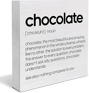 Chocolate Definition Chocolate Lovers Wood Box Sign Rustic Wood Plaque Farmhouse Block Sign Rustic Home Decor Office Tabletop Desk Decor Gift for Women Men 5x5 Inches
