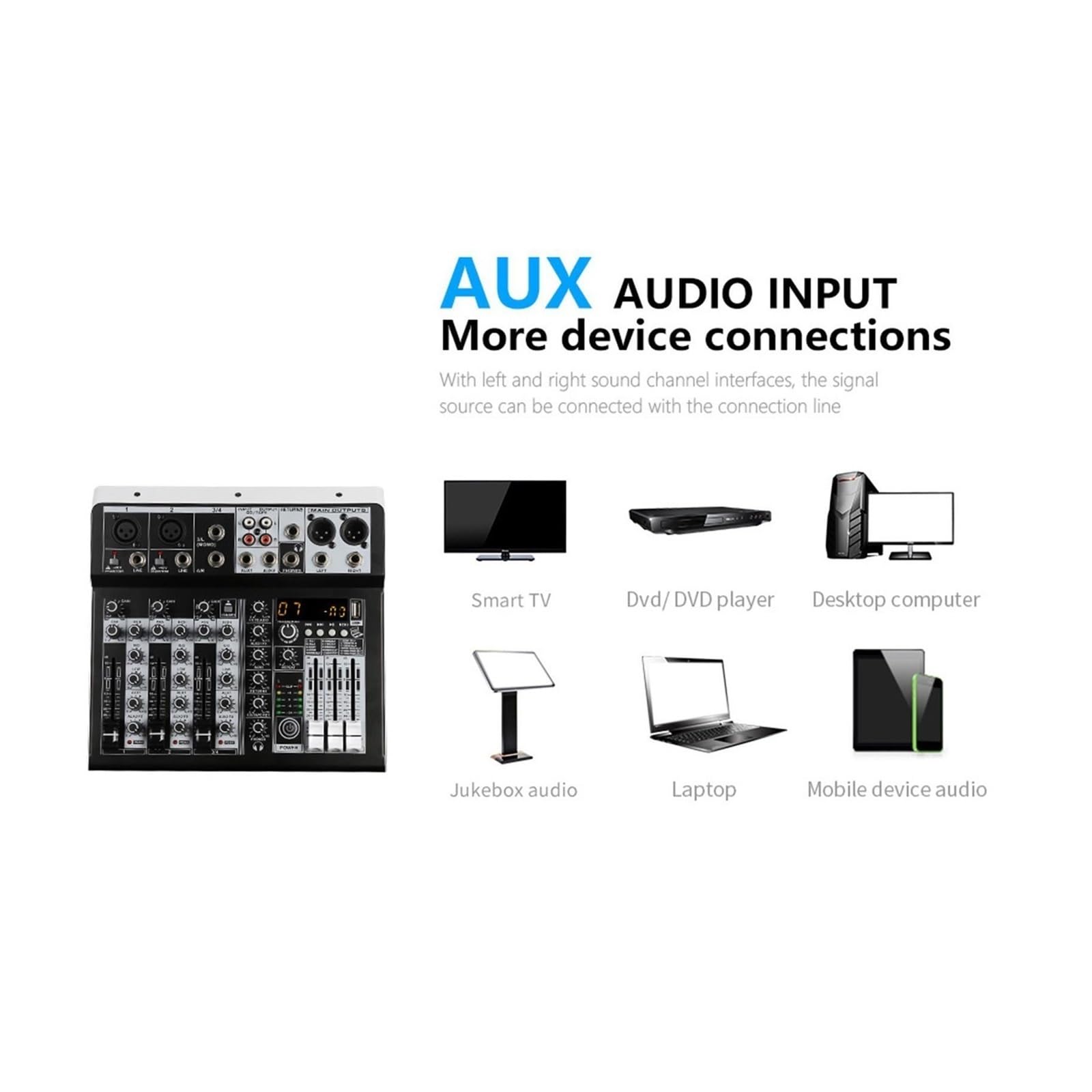 Mixer audio, Mixer audio 2x ingresso stereo mono 4 canali console di missaggio digitale for DJ studio sta performance per karaoke in studio
