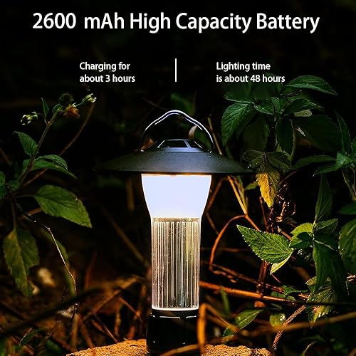 Miniatura 4 de Linterna LED portátil para campamento, lámpara de campamento recargable, 3 fuentes de luz, 4 engranajes, linterna IP45, trípode impermeable, base