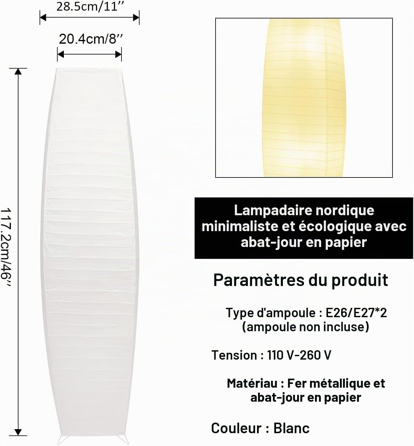 Lampadaire Japonais avec Abat-Jour en Papier de Riz, Lampadaire d'Angle avec Lanterne en Papier pour la Chambre, le Bureau et le Salon - Beige (2 Paquets Carrés)