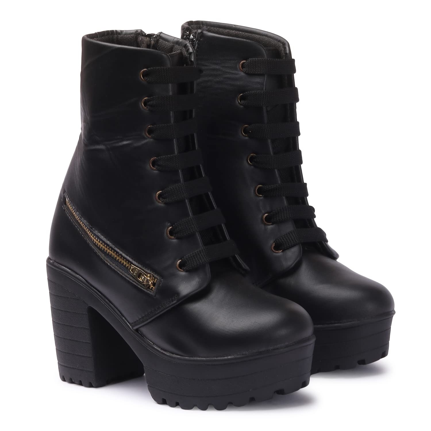 STRASSE PARIS Amazing Design Womens Ankle Length Block Heel Black Stylish And Fashionable Boots Lace up & Side Zip | Stylish Latest & Trendy Boots for Women (B0BKY2Y8Q2) Amazon Price History, Amazon Price Tracker