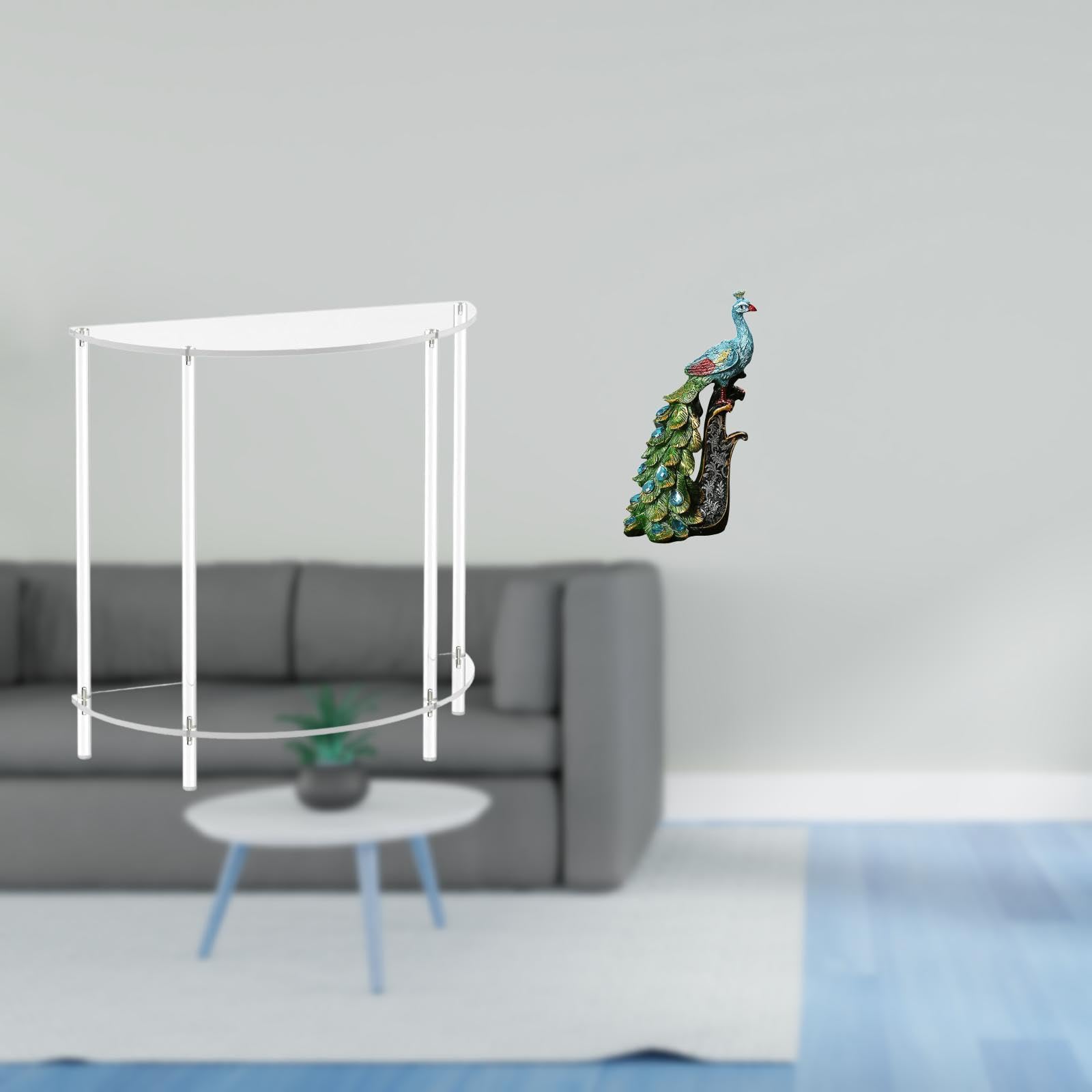 Enakshi® Acrylic Peacock Side Table for Small Space with Elegant Animal Sculpture Accent Two Tier Skinny Nightstand Ornament for Bathroom Bedroom Office Living Room Bookshelf Home Decor-image-24