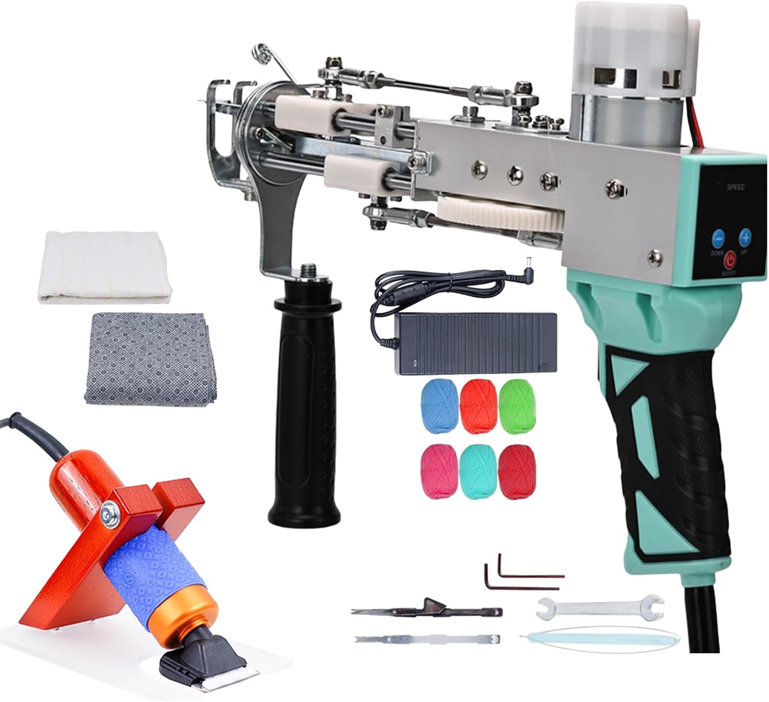 Tufting Gun, Long Pile Tufting Gun 2 in 1 Tufting Carpet Loop Cut Pile Rug Gun Machine Starter Kit, Electric Carpet Tufting Kit for Rug Making (Orange)