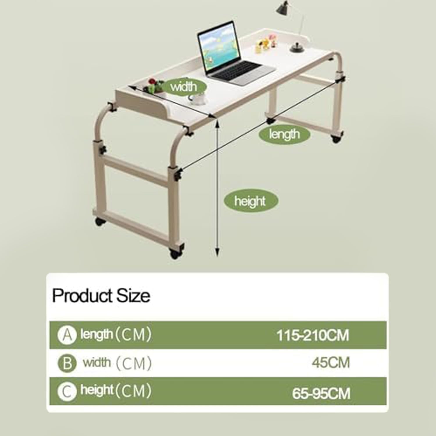 Tavolo con Ruote,tavolino con Ruote Portatutto Tavolino da Salotto Regolabile in Altezza, Multifunzionale 3 in 1 Porta Laptop da Scrivania(Color:White+)