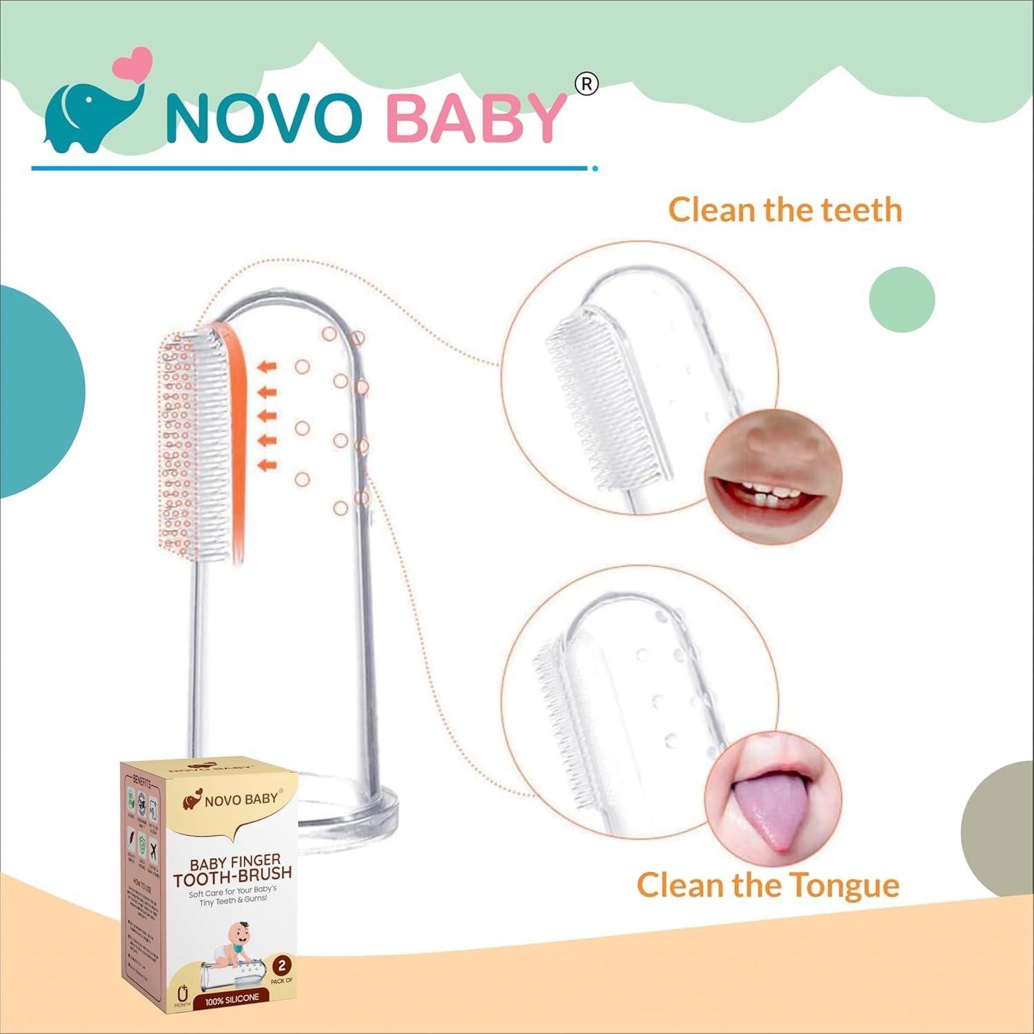 Novo Baby Soft Silicone Baby Fruit & Food Feeder | 1 PCS Silicone Food Dispensing Spoon 90ML | 2 PC Spoons BPA-Free Finger Toothbrush | Baby Feeding Set (Multicolor) - Image 7 thumbnail