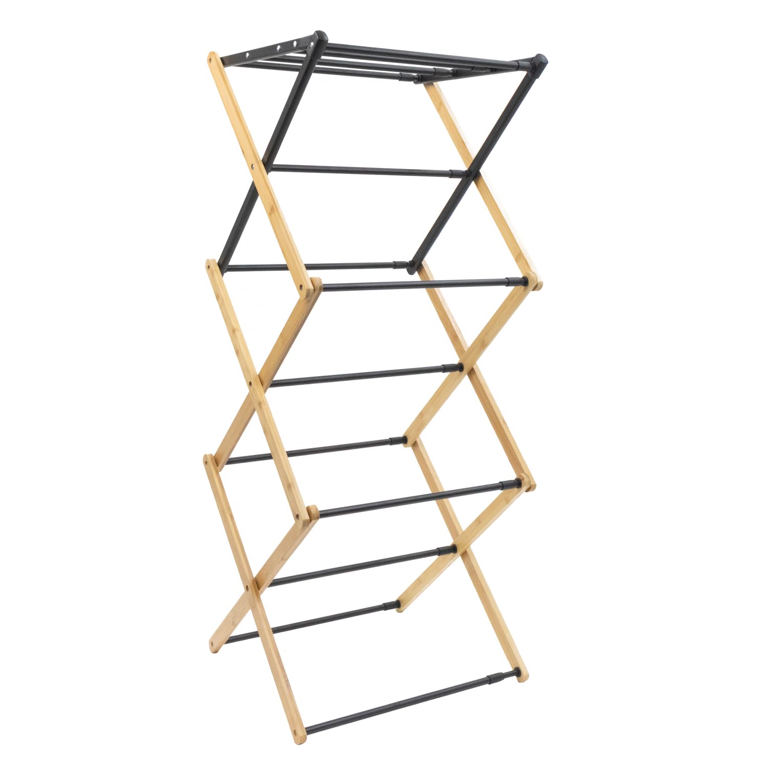 JVL Bamboo Extendable 3 Tier Concertina Clothes Airer, Brown