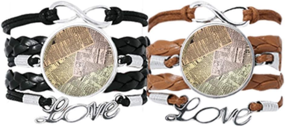 DIYthinker Newspaper Veins Pattern Background Bracelet Hand Strap Leather Rope Wristband Double Set Gift