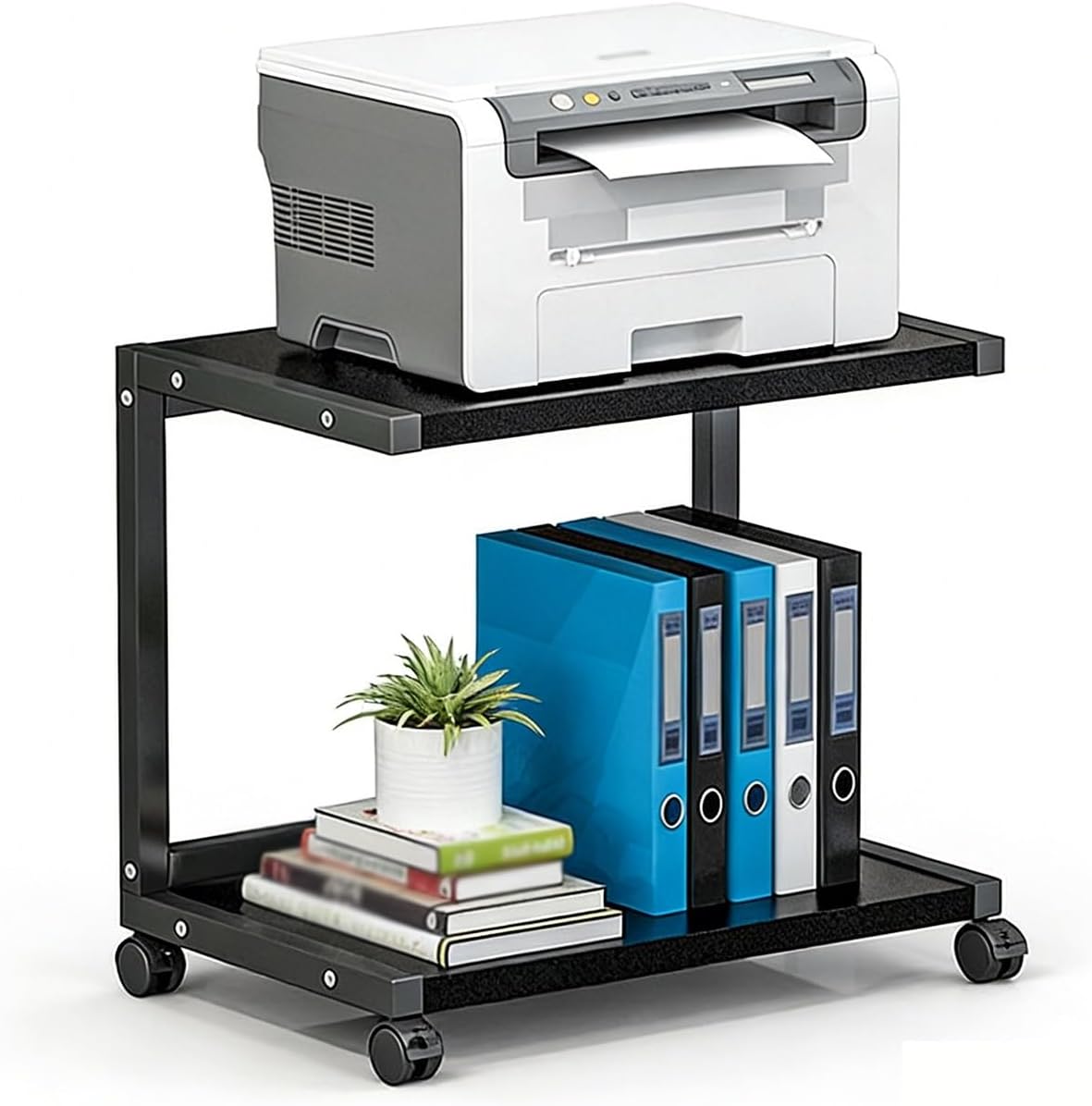 3 Tier Printer Stand with Swivel Casters Rolling Storage Cart for Home Office Multi Layer Shelves for Supplies Files & Binders (Black 17.7" x 19.6")