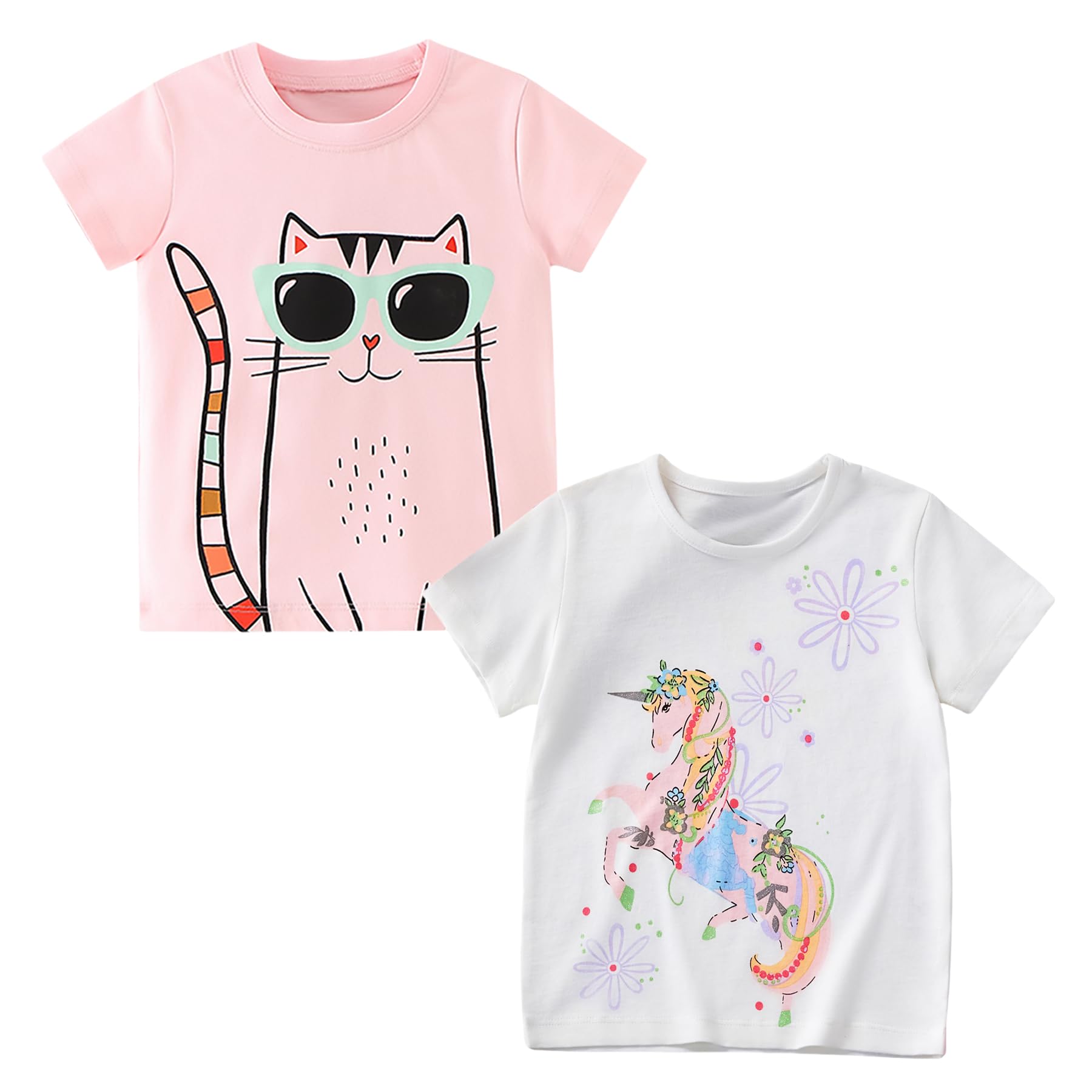 Camisetas de Manga Corta para Niñas T-Shirts Algodón de Unicornio Ropa de Verano para Niña 3-8 Años