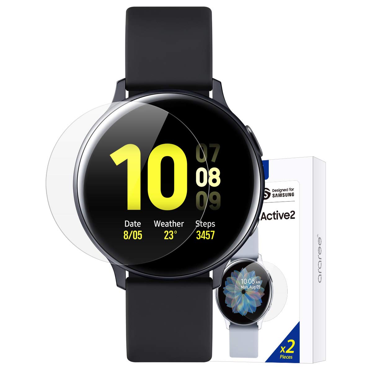 araree [Pure Diamond] PET Screen Protector Film for Galaxy Watch Active 2 (44mm) Clear