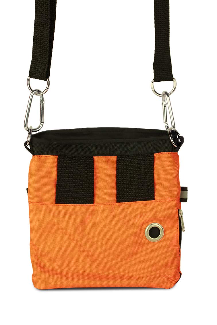 Mit Wunschname möglich. Schultertasche, Hüfttasche, Leckerlitasche für Hunde, Futtertasche mit Magnetverschluss und Kotbeutelfach, Leckerlitasche Magnetic Orange Edition