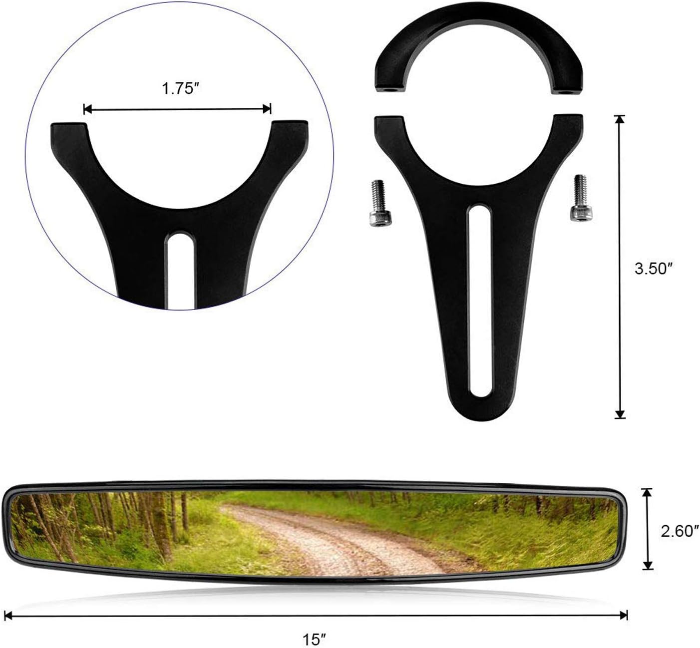ConPus UTV Mirror, RZR Rear View Mirror, Wide Panoramic 15" Ultra ATV UTV Mirror 1.75" Clamps Convex Design Compatible with Polaris RZR 800 900 1000 Turbo PRO XP, Pioneer 1000, Arctic Cat Wildcat 2021