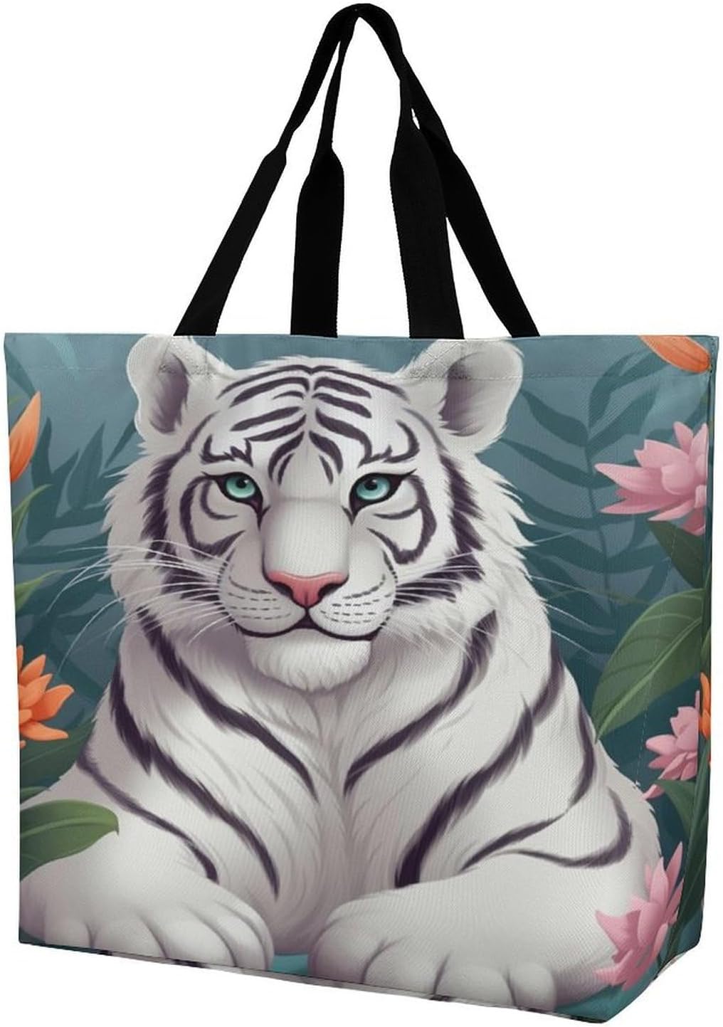 Women's Multi-Functional Shopping Bag，Cute White Tiger Printing Messenger Bag Shoulder Bag for Travel, Work, Shopping & Parties with Inner Pocket, Grocery Bag Lightweight & Water-Resistant