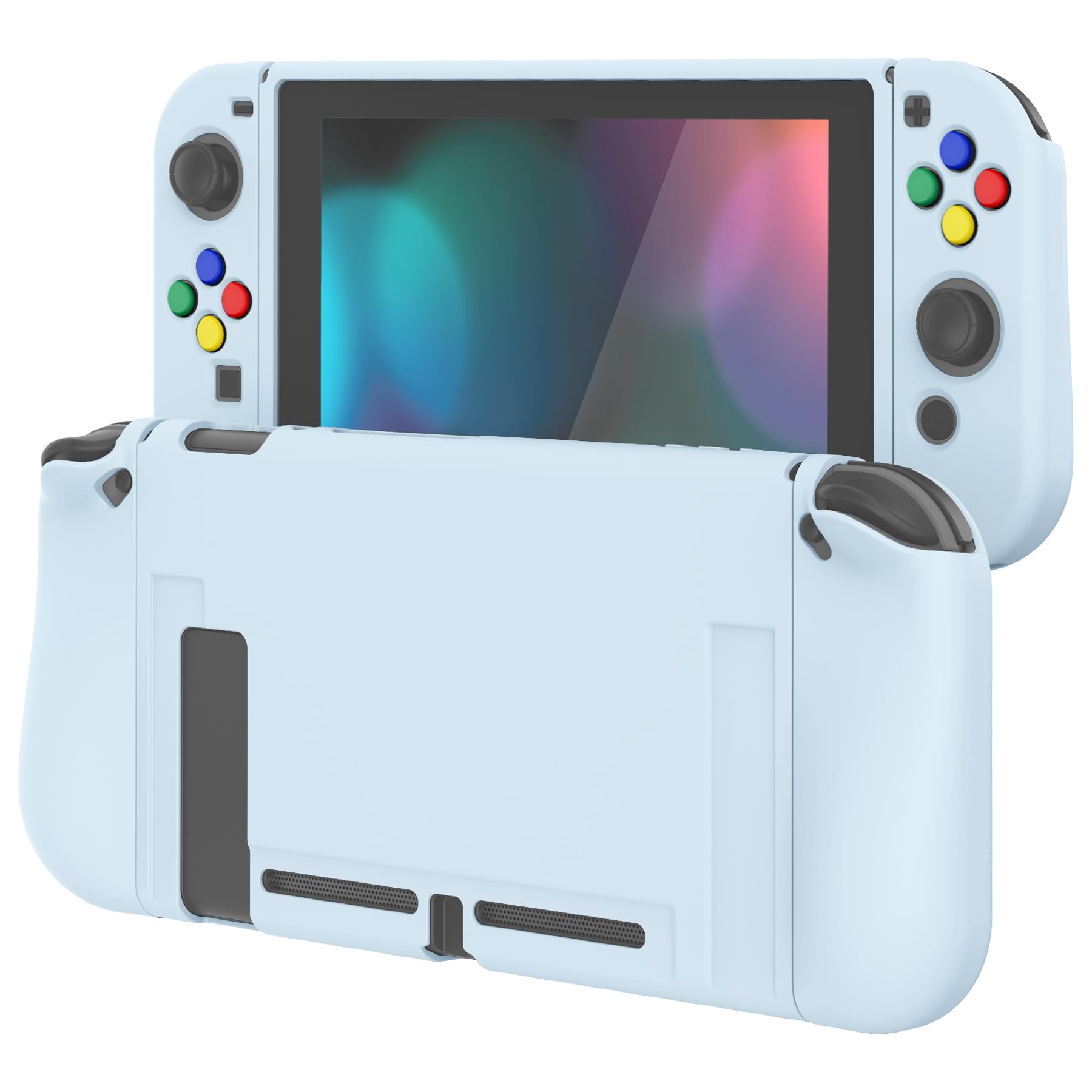 PlayVital Cover Protettiva Custodia per Nintendo Switch Copertura Morbida TPU Case per Joycon Console con Copri Tasti ABXY Direzionali Colorati-Celeste