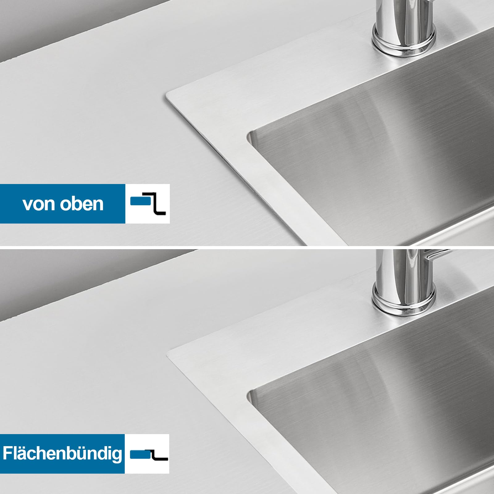 ROVOGO Küchenspüle 40 x 34 cm Edelstahl 304 Gebürstet, Einbauspüle 1 Becken Rechteckig mit Armaturloch, Ablaufgarnitur und Überlauf-Set