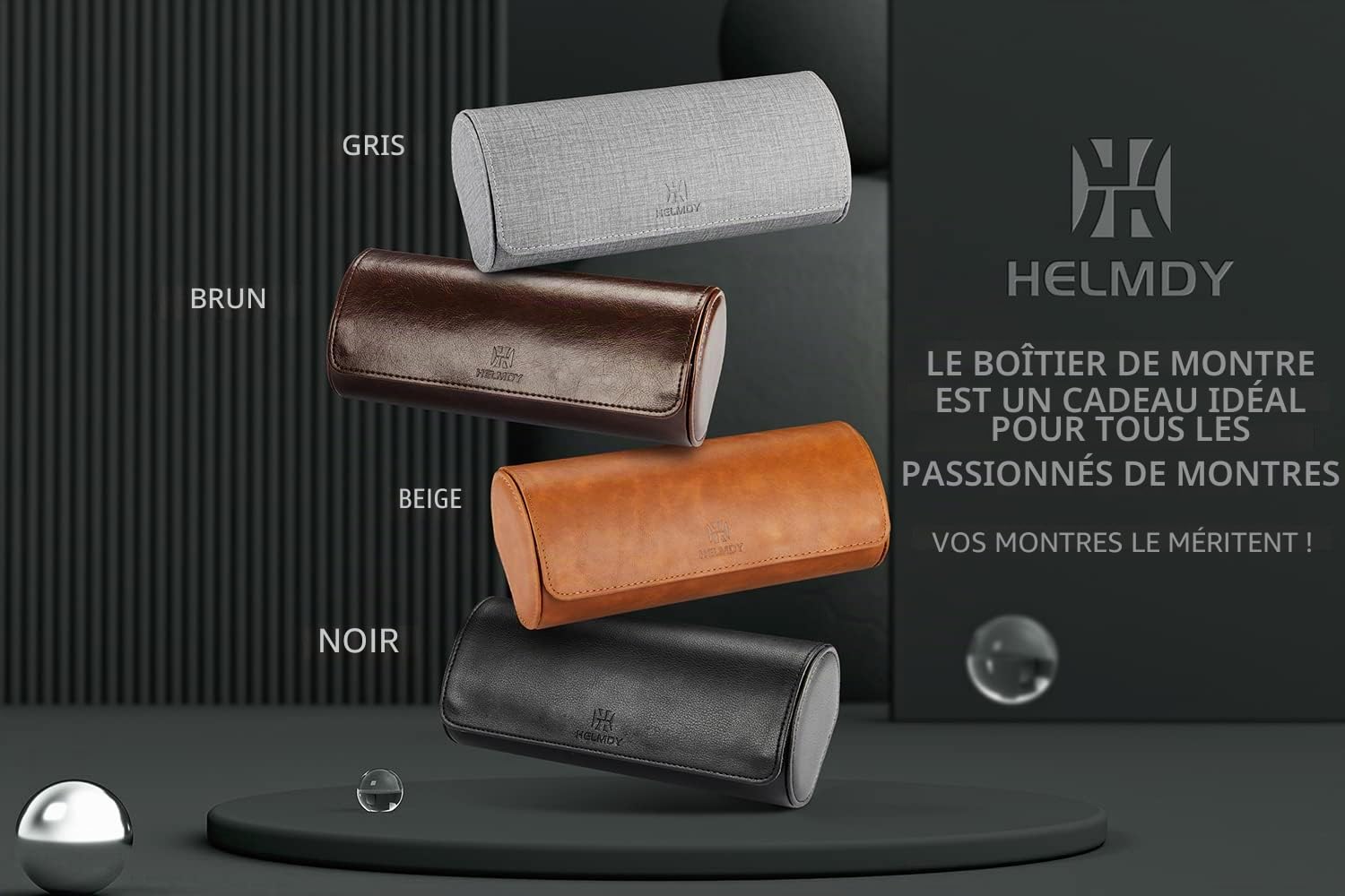 Boîte à Montres Coffret de rangement pour 3 Montres homme Regarder Rouleau Valise De Voyage 3 Fentes Doublure en Velours, Fermeture en Métal Pu Cuir Montre Portable Affichage Stockage (Noir)