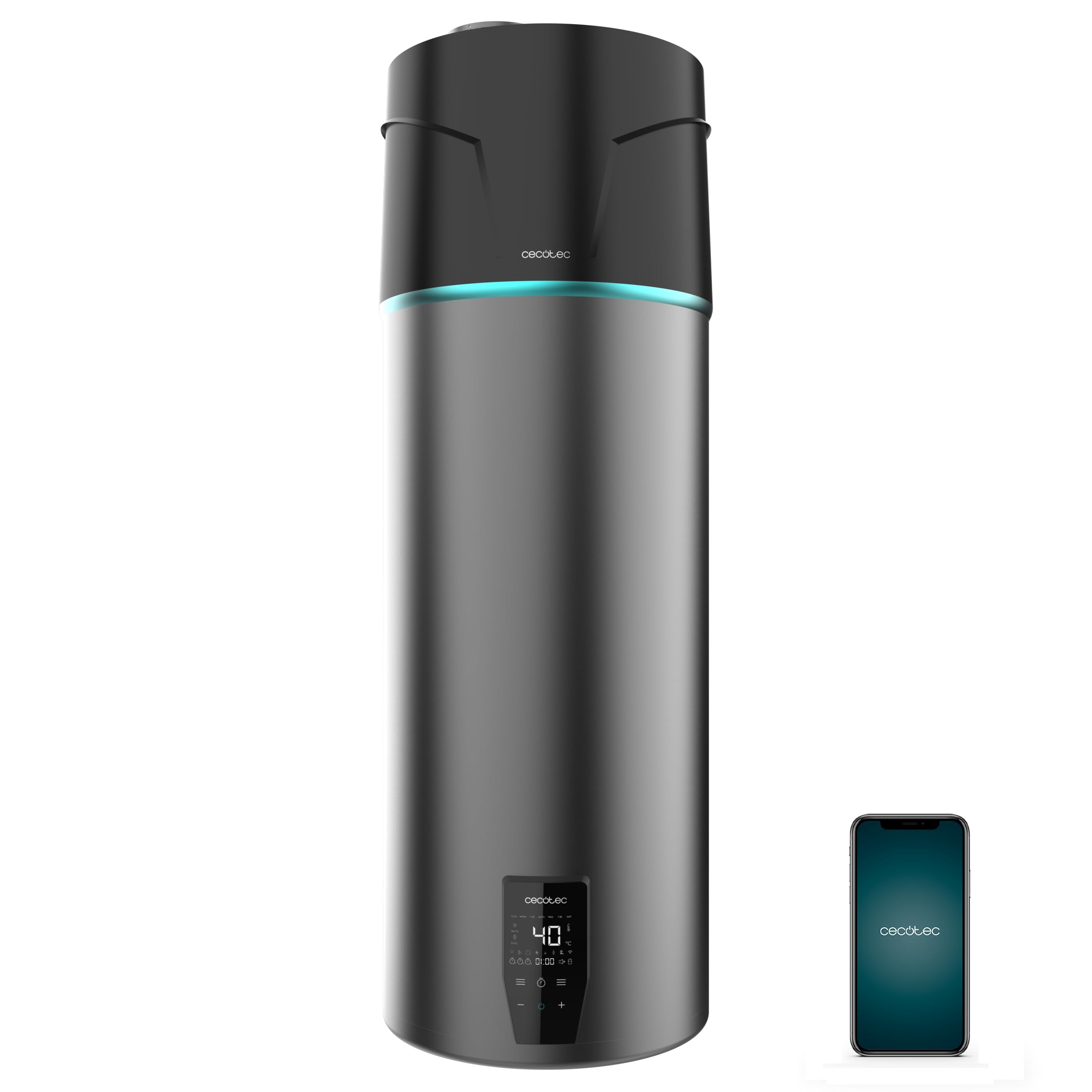 Cecotec Thermo avec Aerotermie de 120L, Chauffe-eau AeroThermal 120 Water Connected. Énergie Sostenible, Bas Consommation, Écran Tactile, Contrôle par APP, R290, Température jusqu’à 75ºC
