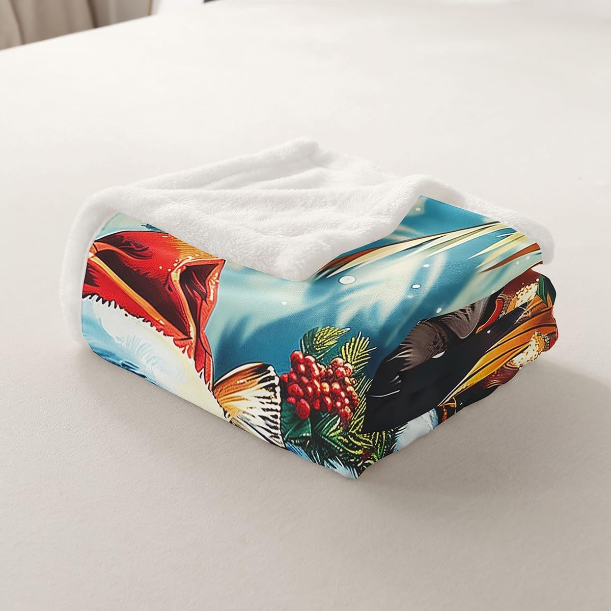 Castle Fairy Xmas Tiger Wildlife Blanket Queen 90x90 Africa Fierce Animals Blanket for Boys Girls Funny Christmas Theme Sherpa Blanket Tropical Berry Leaves Bed Blanket Sofa Bed Couch Decor