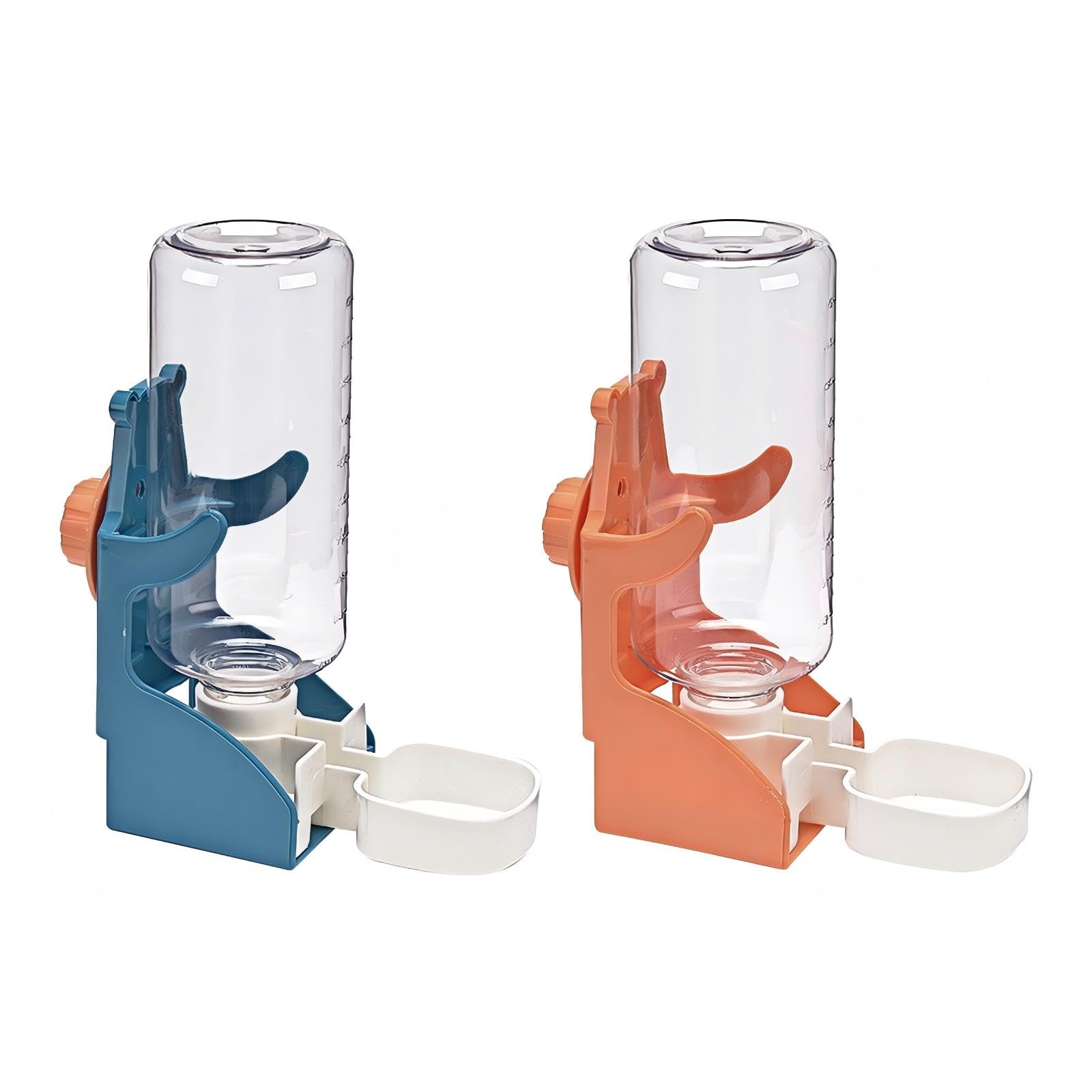 2 dispensadores de agua automáticos de conejo, 500 ml, botella colgante para mascotas, bebedero para conejillos de indias, chinchillas, erizos, hurones, hámsters (azul, naranja)