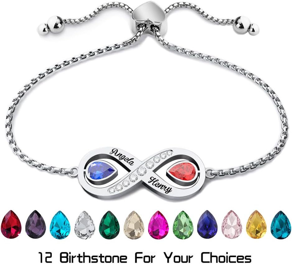 Infinity Personalized Mother Birthstone Bracelets for Women Custom Bracelet for Mom with Names Mother Daughter Bracelets Infinity Heart Valentines Day Gifts for Her Girlfriend Wife Bracelet