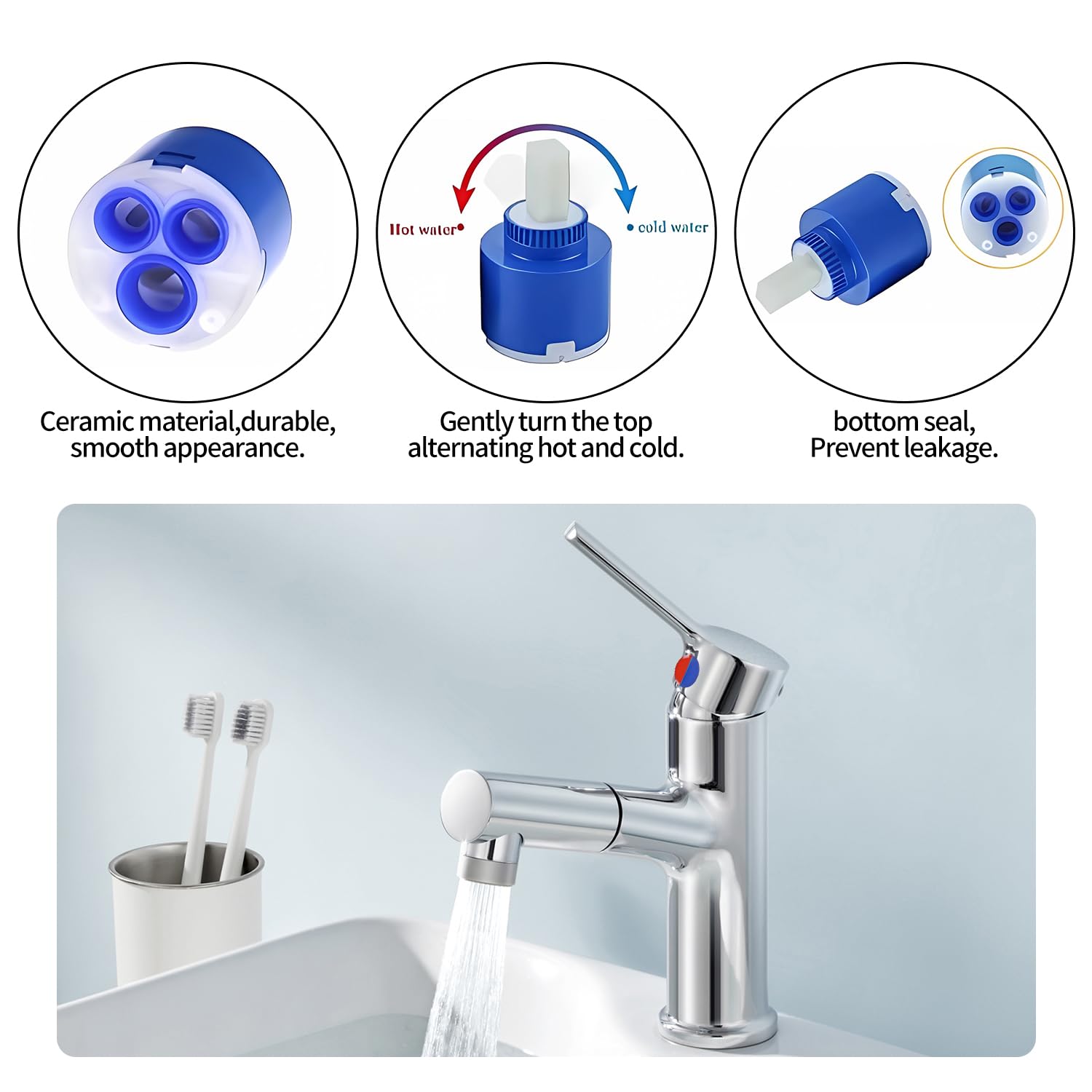 Batheidon Cartouche Mitigeur 35mm Cartouche Robinet Mitigeur Universelle En Céramique Pour Mitigeur Avec Double Pieds De Positionnement Adaptée Au Robinet De Cuisine Et Lavabo à Levier Unique