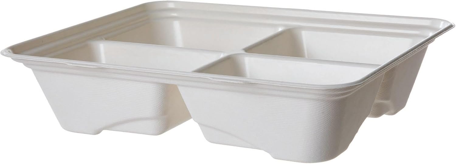ECO PRODUCTS Compostable 80oz Serving Bowls, Case of 100, Regalia Vanguard Square Container, Disposable Renewable White Molded Fiber, No PFAS, Lid Available, ASTM Compliant, BPI-Certified
