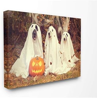 Stupell Industries Vintage Photography Halloween Pumpkin and Ghost Dogs Canvas Wall Art, 24 x 30, Design by Artist Daphne Polselli