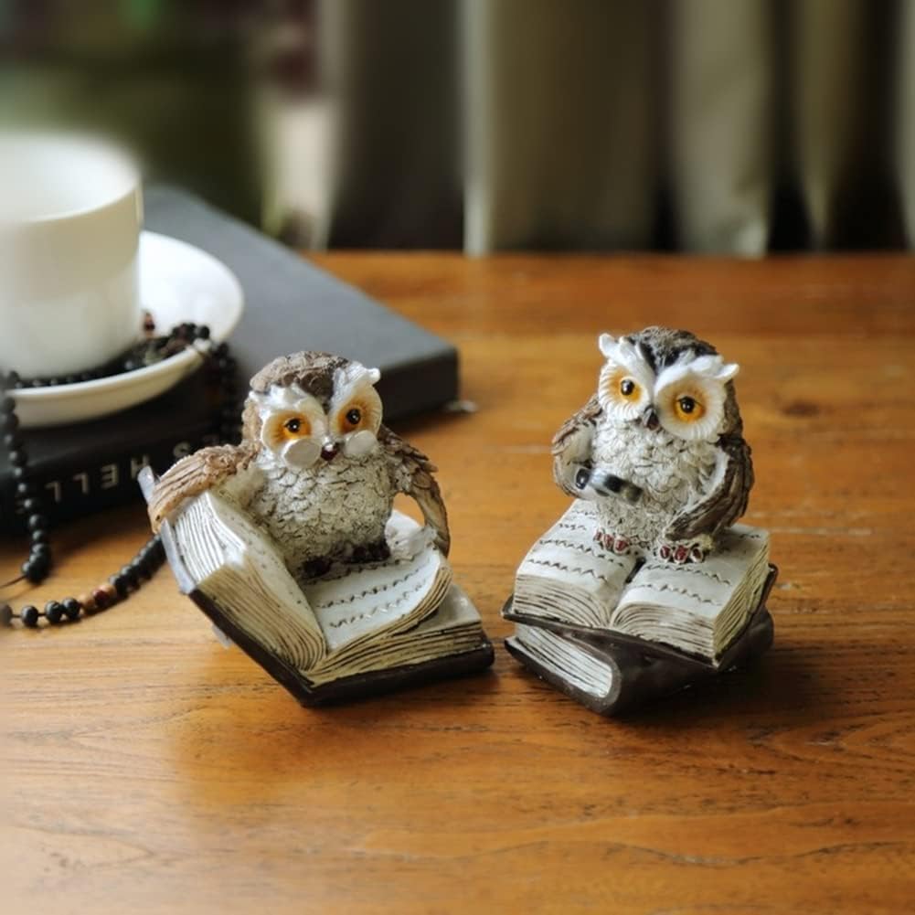 XinTX 2 Pieces Owl Statues Decor,Owl Reading Book Figurine Cute Crafted Statue for Home Office Living Room Decoration, Animal Sculptures Collection BFF for Owls Lovers