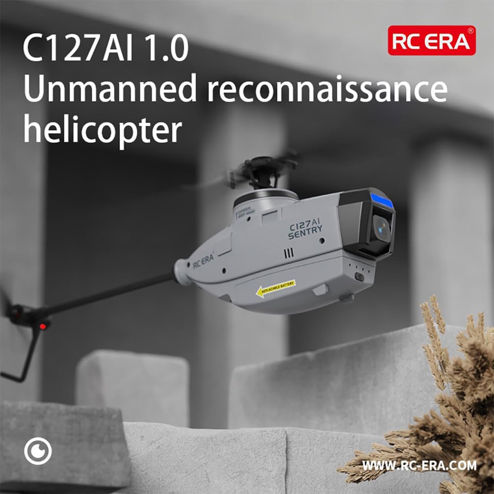 Helikopter RC C127AI Scout Drone z kamerą 1080P dla początkujących dorosłych, zdalnie sterowany samolot wojskowy 4CH z 6-osiowym żyroskopem i optycznym pozycjonowaniem przepływu (wersja RTF)