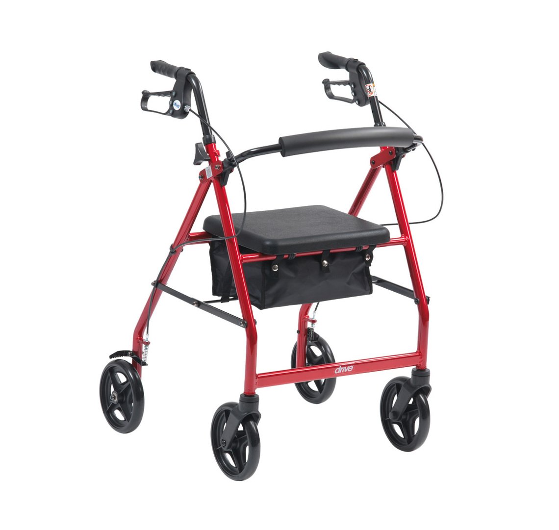 Drive DeVilbiss Lightweight Aluminium Rollator with Seat and Backrest β Four Wheel (8 Inch, Spirit Red)
